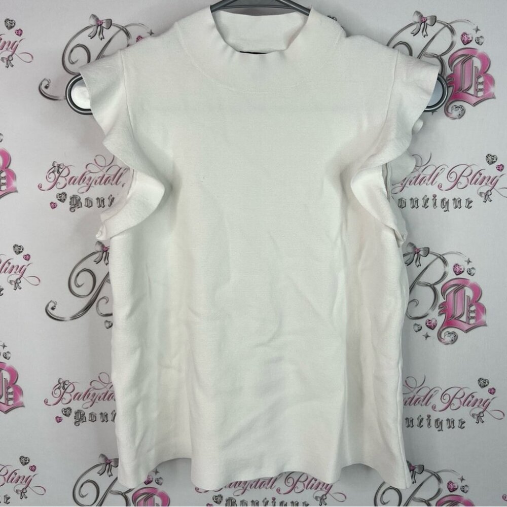 Ann Taylor tank top ruffle sleeve frilly Cream Ruffle Sleeve Blouse